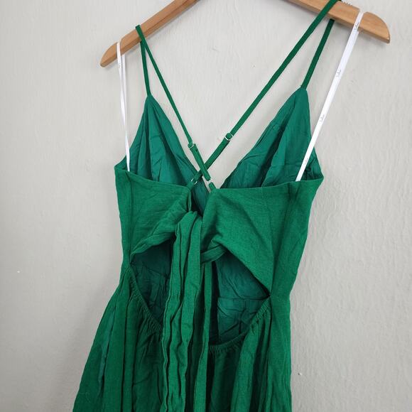 Lulus Warm Afternoons Green Linen Tie Back Midi Dress With Pockets - Picture 10 of 11